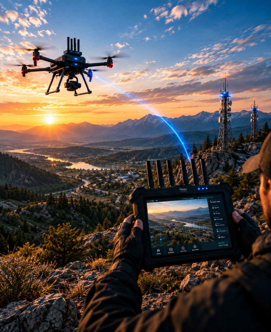Operator tablet with bonded radio links to a drone