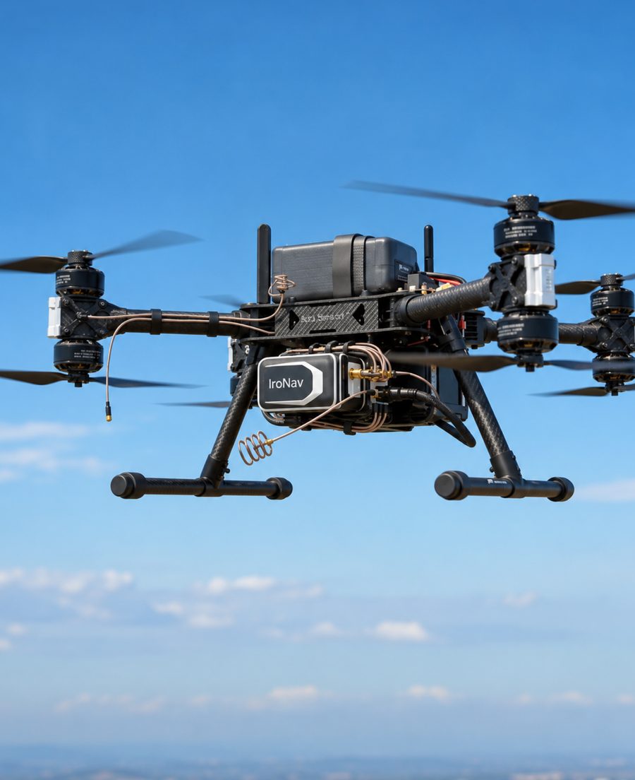Drone fitted with the IroNav navigation pod