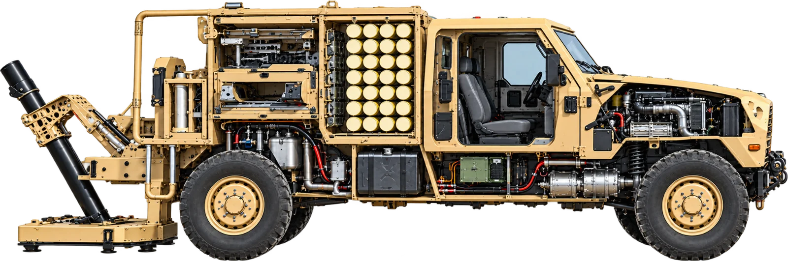 Automated Mortar System — cutaway of the vehicle-mounted mortar