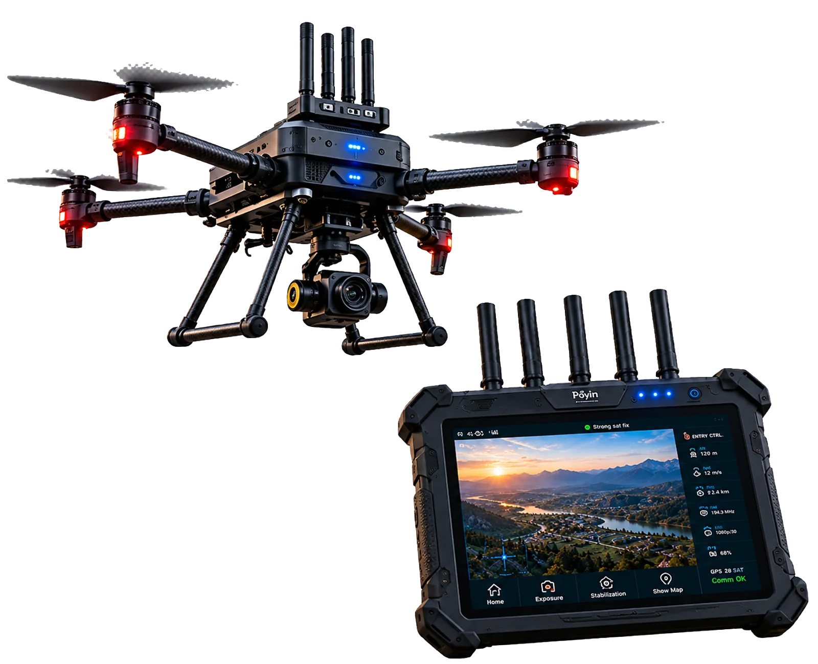 Drone and ground-control tablet linked by Halo