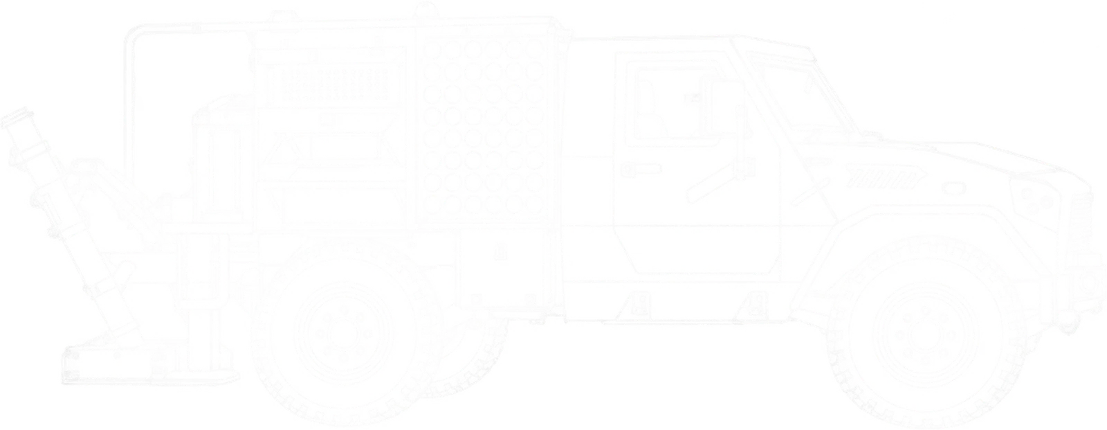 Wireframe render of the Automated Mortar System vehicle